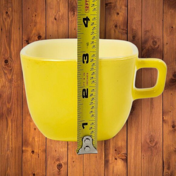 Vintage Glasbake Milk Glass Mugs Lot of 2 White & Yellow Block Handle Square Mug - Picture 10 of 10